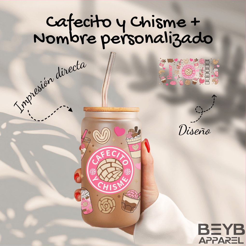 Vaso "Cafecito Y Chisme Rosa" + Nombre Personalizado