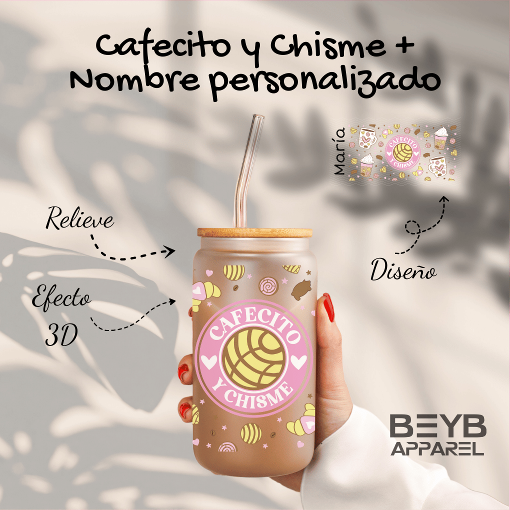 Vaso "Cafecito Y Chisme" + Nombre Personalizado