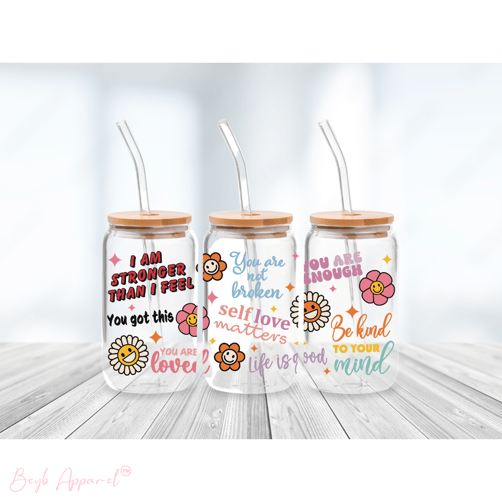 Stay Strong | Vaso de vidrio con tapa de bambú