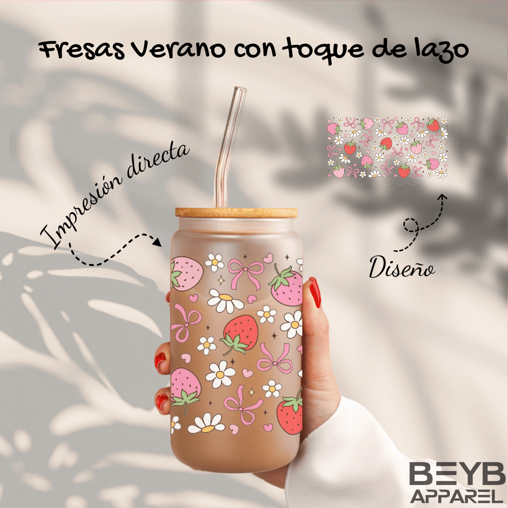 Vaso "Fresas Verano con toque de Lazo"