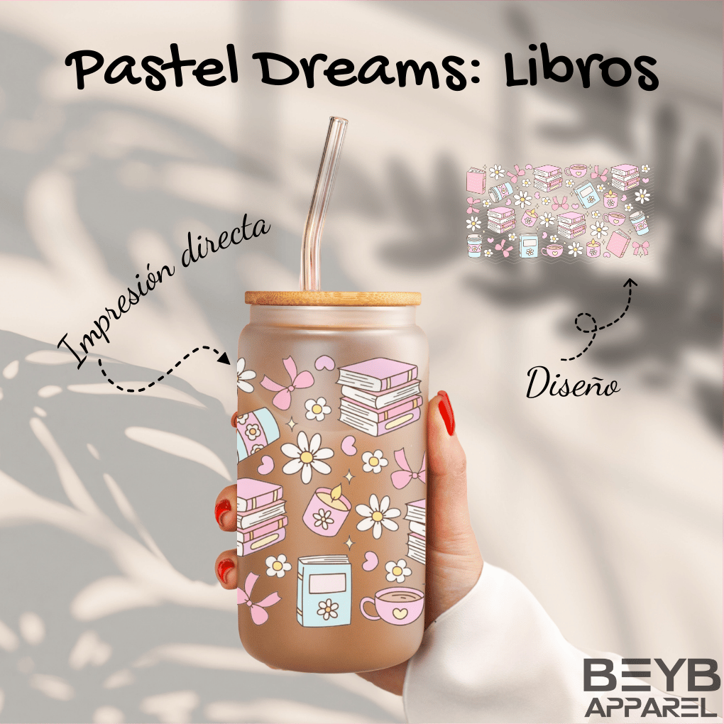 Vaso "Pastel Dreams: Libros, Flores y Café"
