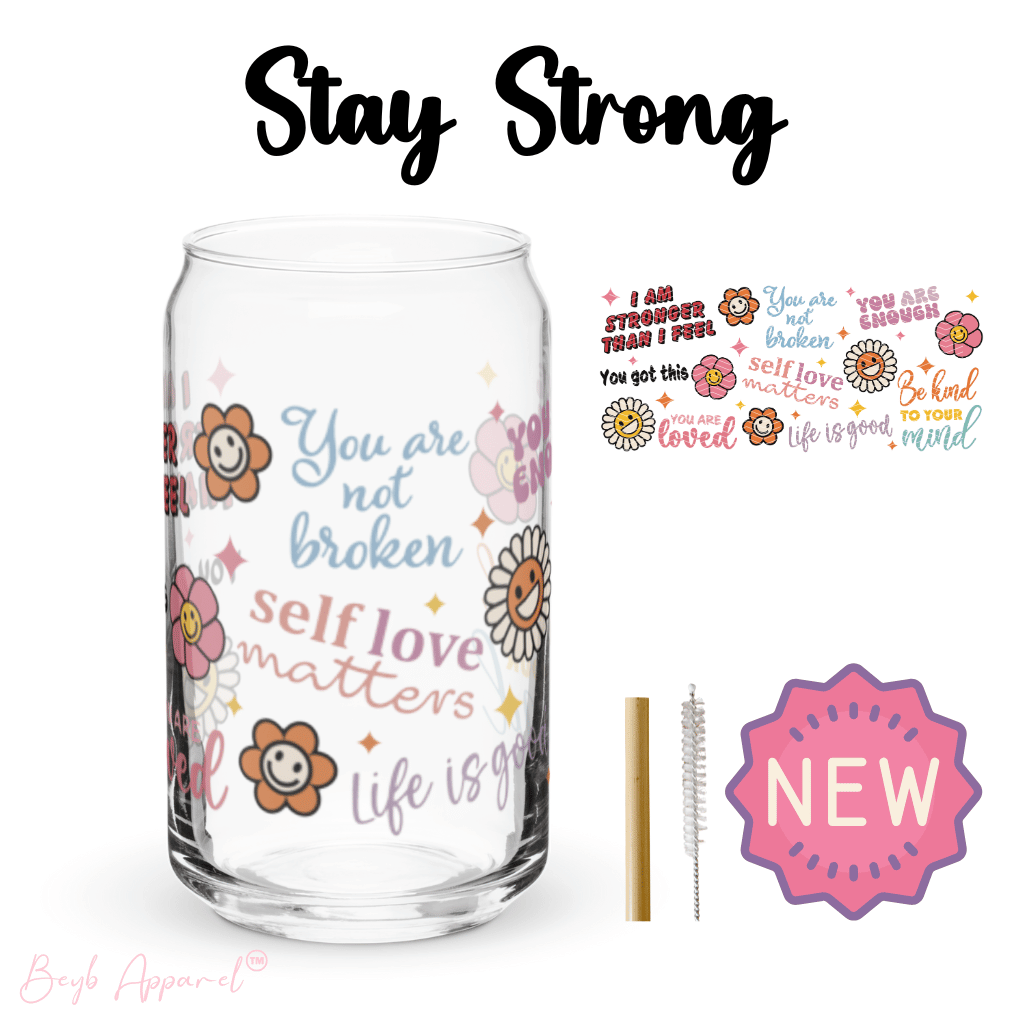 Stay Strong | Vaso de vidrio con tapa de bambú