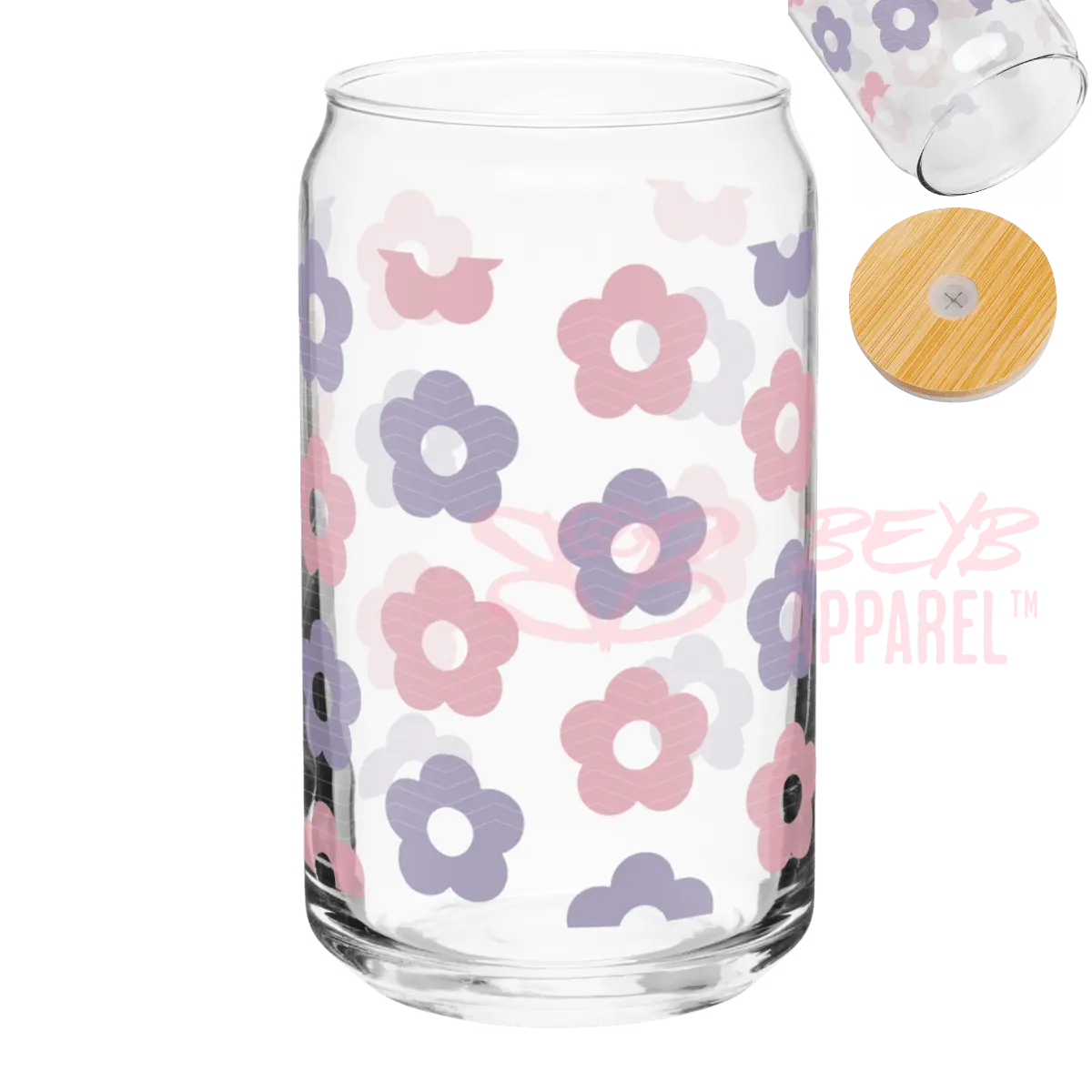 Vaso de Vidrio 16o - Flores rosa fuerte y claro - Beyb Apparel 14.99 Lavanda