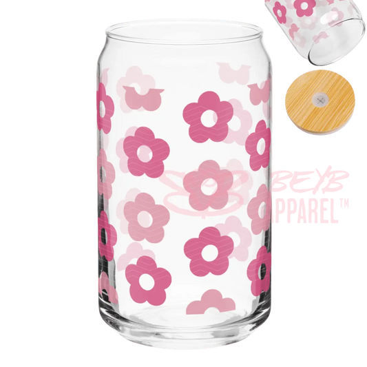 Vaso de Vidrio 16o - Flores rosa fuerte y claro - Beyb Apparel 14.99 Rosa-fuerte