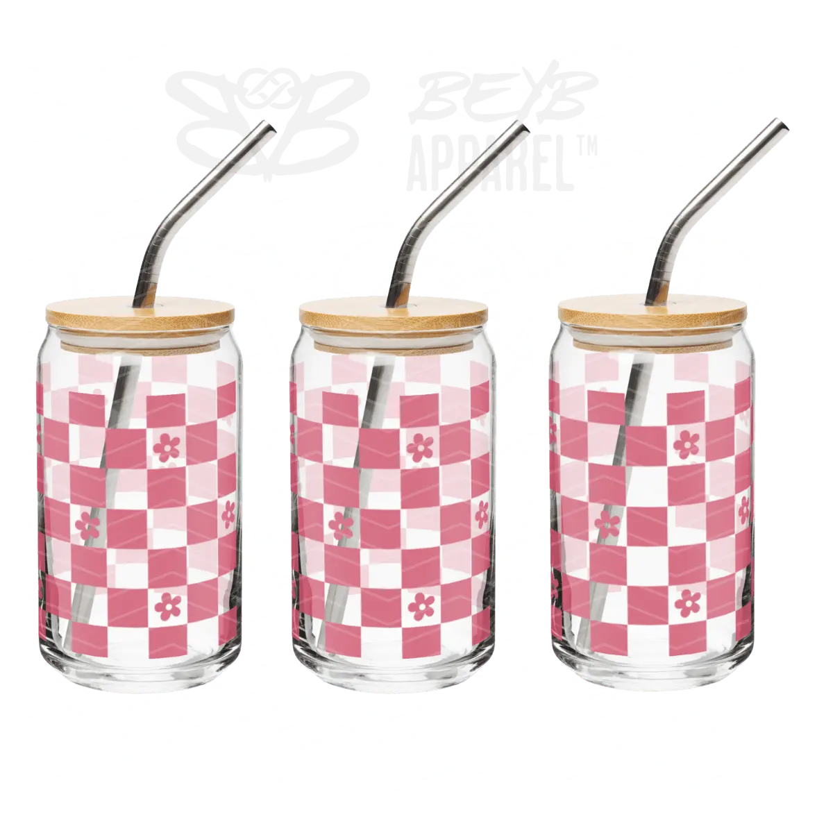 Retro Checkered Pink Flowers [1] - BEYB Apparel