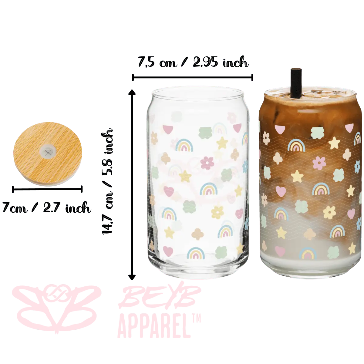 Lucky charms | Vaso de vidrio con diseño kawaii - BEYB Apparel