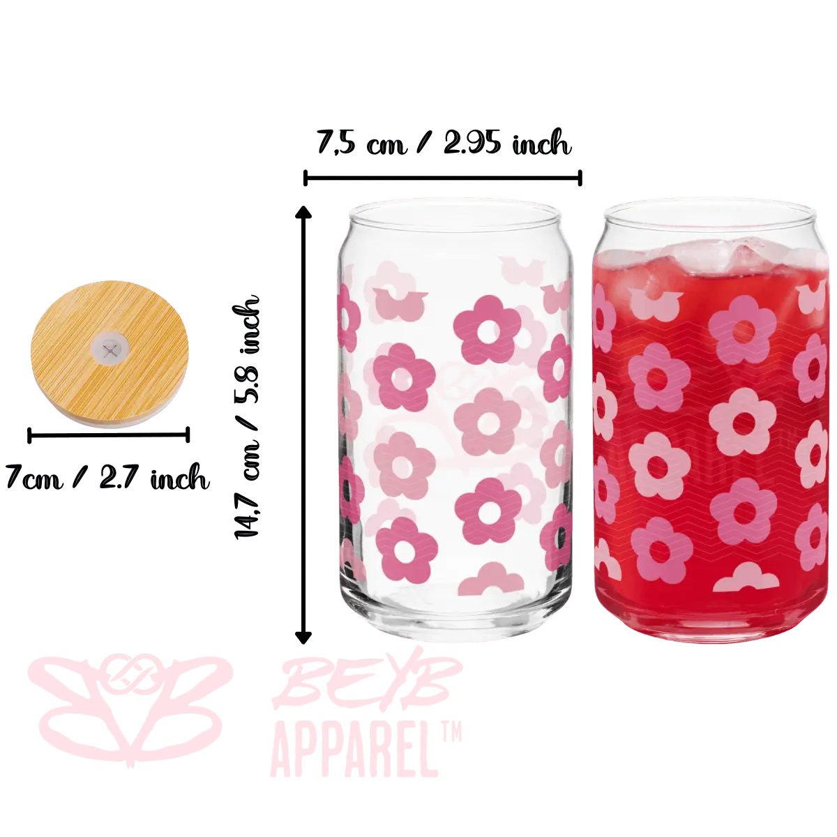 Vaso de Vidrio 16o - Flores rosa fuerte y claro - Beyb Apparel 14.99 