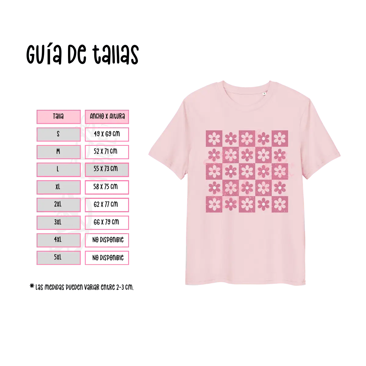 Flores a cuadros [1] | Camiseta casual Rosa hasta talla 3XL | Retro - BEYB Apparel