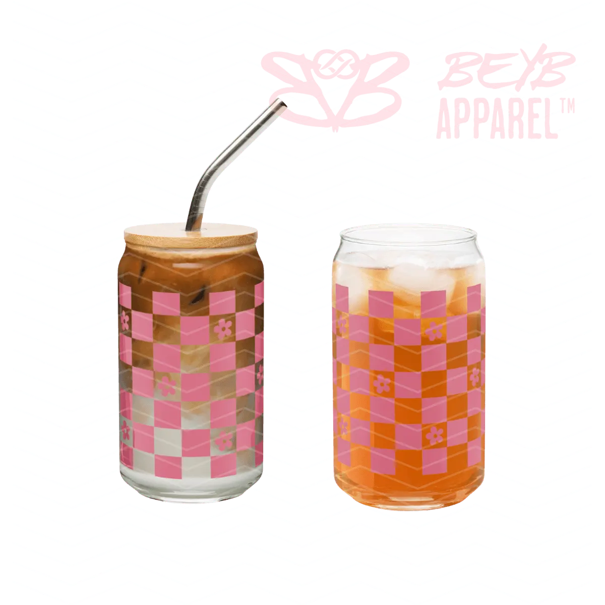 Retro Checkered Pink Flowers [1] - BEYB Apparel